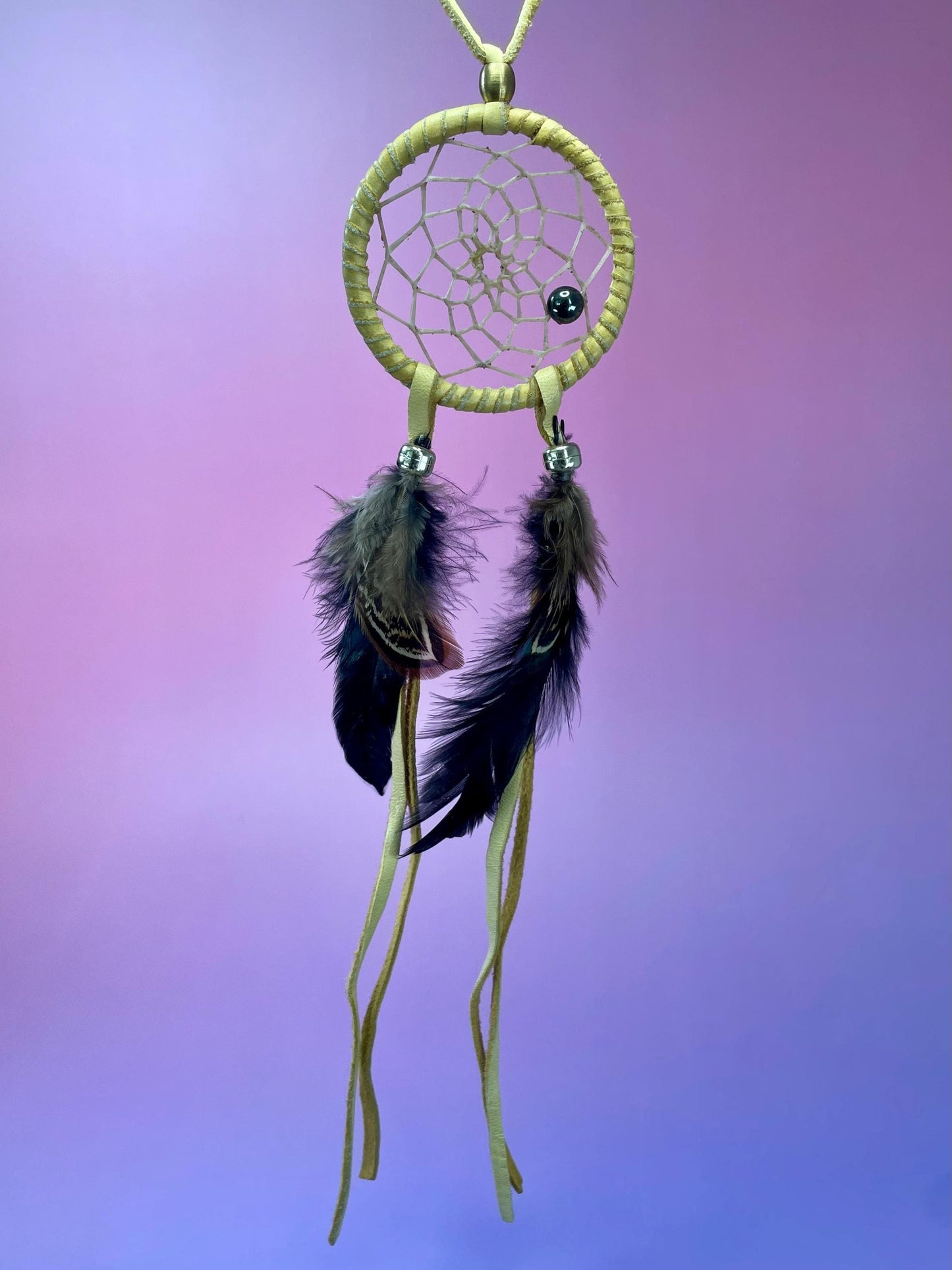Leather, Sinew and Feather Dreamcatcher Necklace