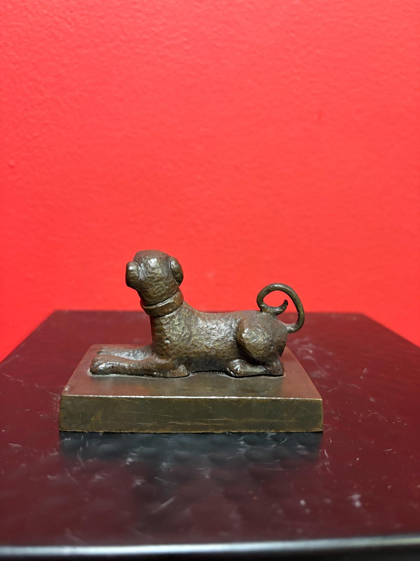 Beautiful 3 x 2 inch Asian bronze dog  great patina B
