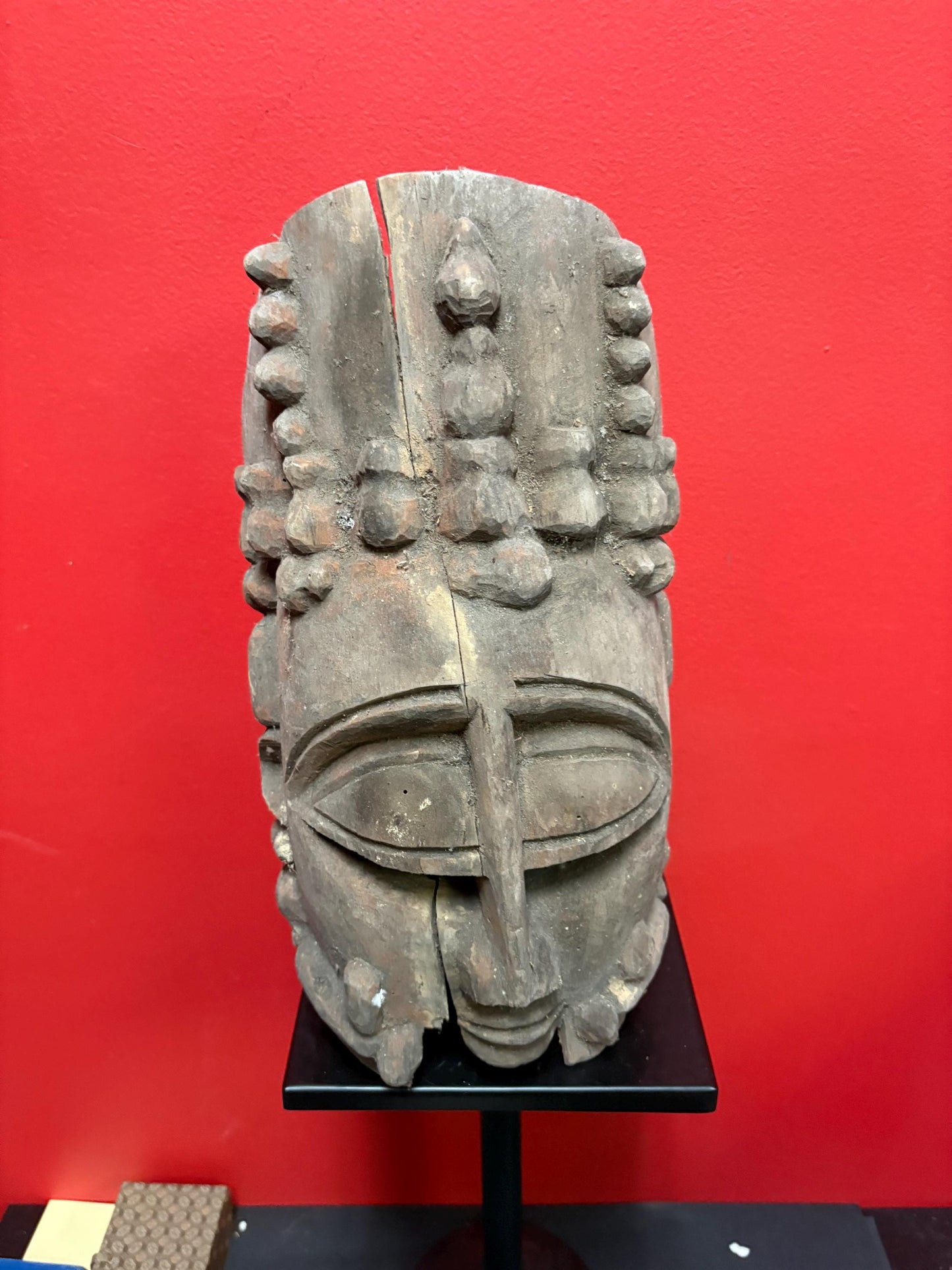 Early antique African mask  some damage and 13 inches long  seems ceremonial and very cool