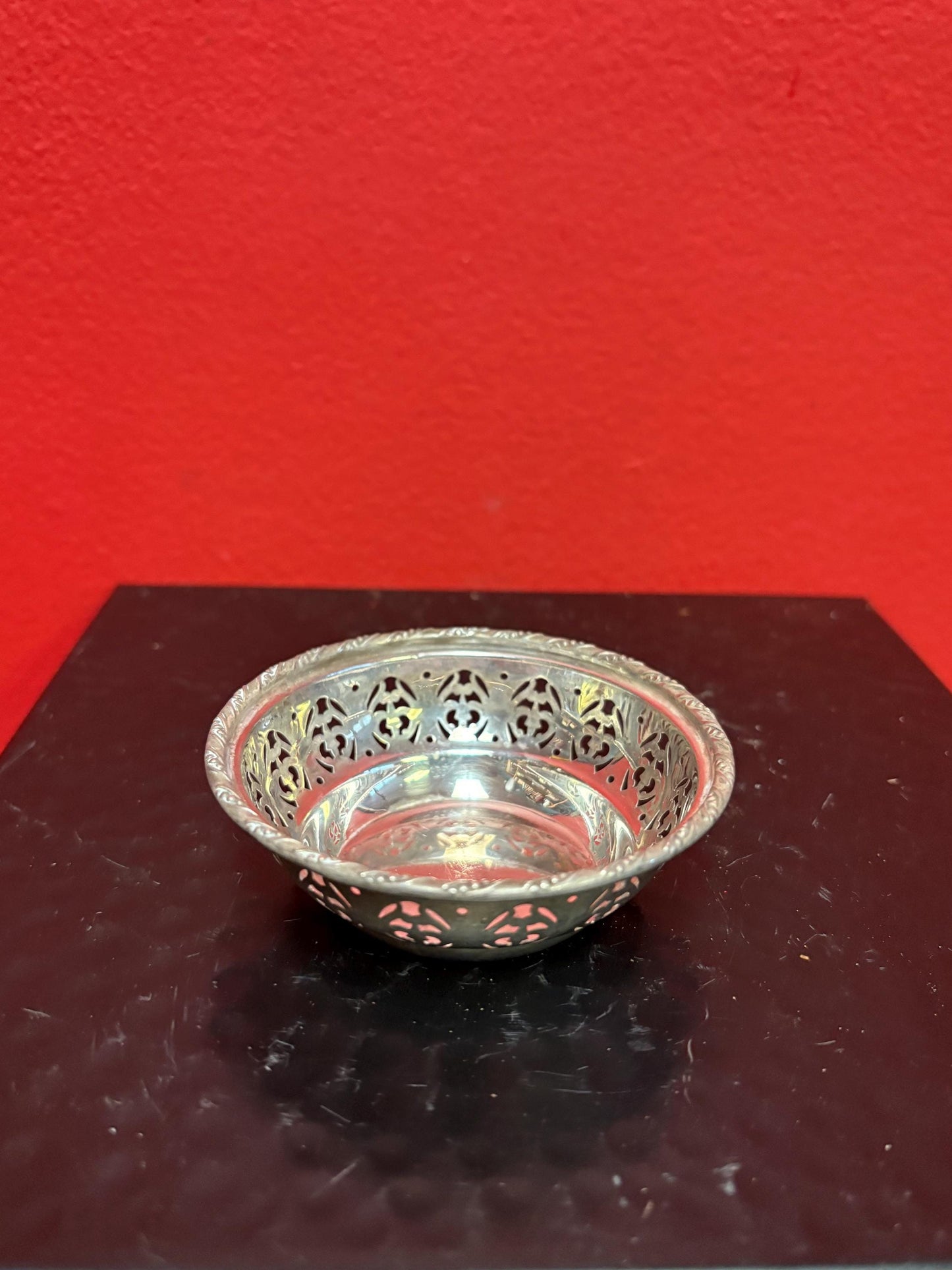 Pretty little English 3 inch antique hallmarked sterling silver dish  great condition and value