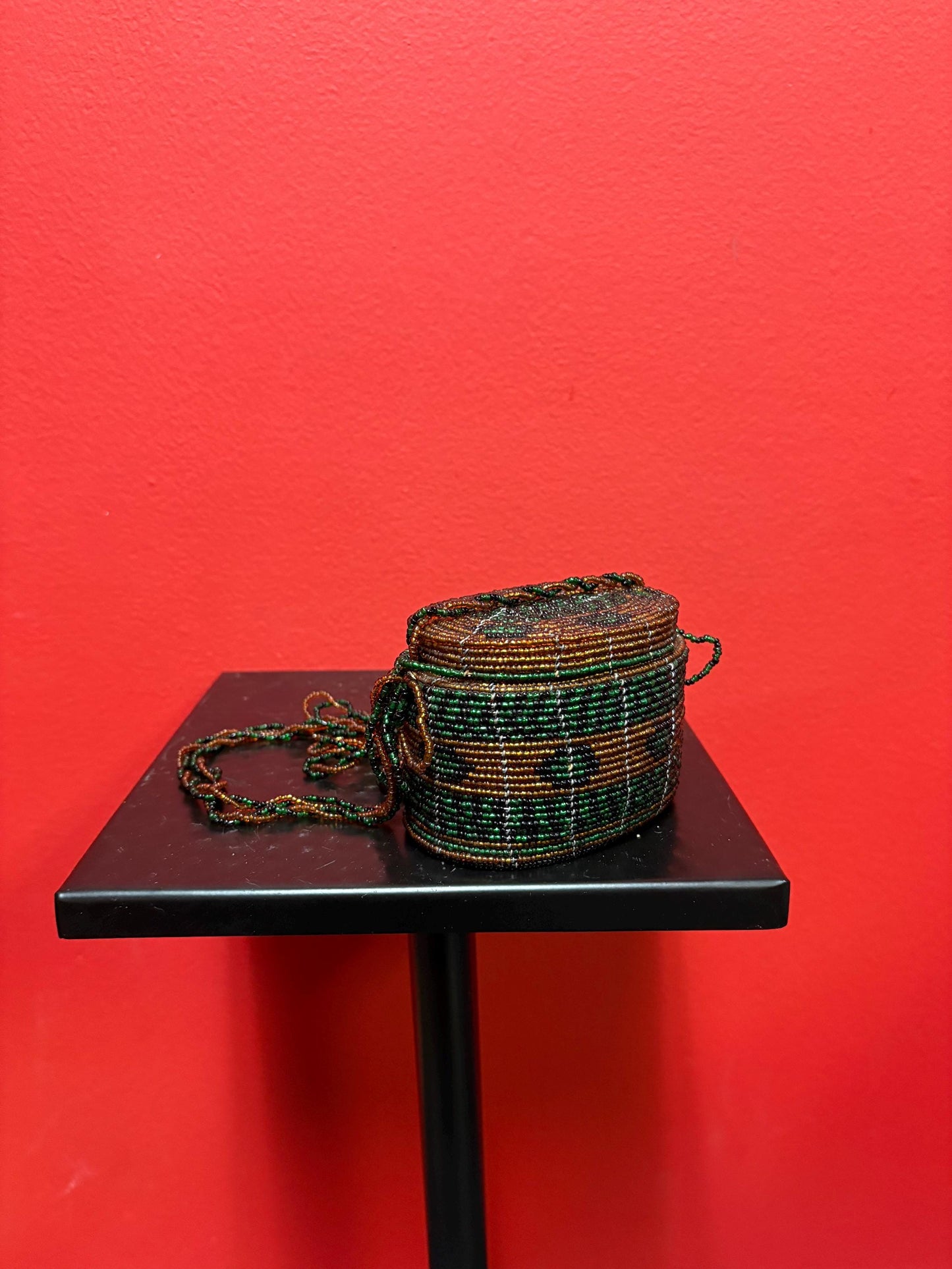 Unusual indigenous first nations 3 1/2 x 3 high beaded basket in great condition  wonderful detail  great gift or for collection