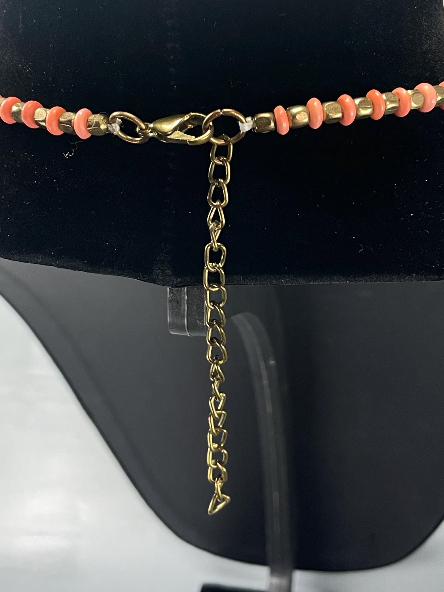 Gorgeous Salmon Coloured Beaded, Layered Necklace with Gold-toned Accents