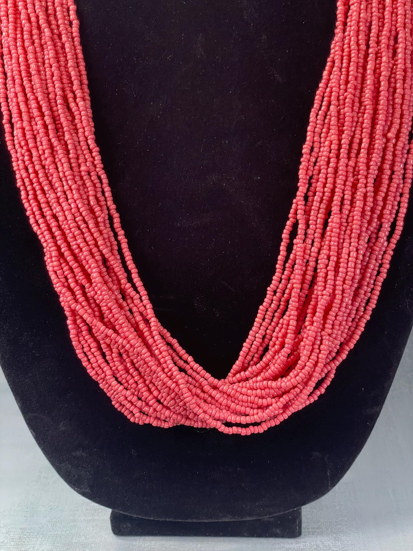 Gorgeous Salmon Coloured Beaded, Layered Necklace with Gold-toned Accents