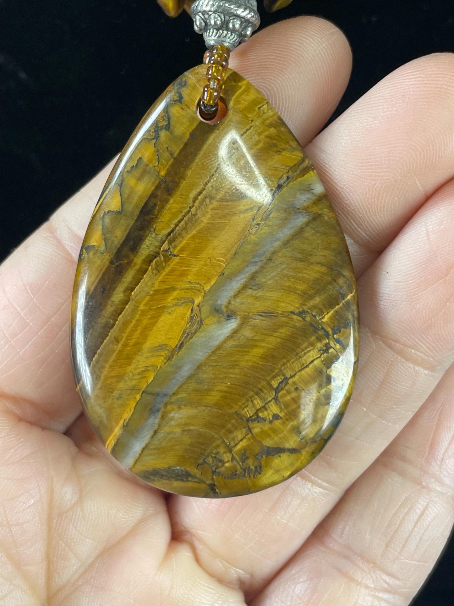 Amazing Tigers Eye Beaded Necklace and Large Pendant