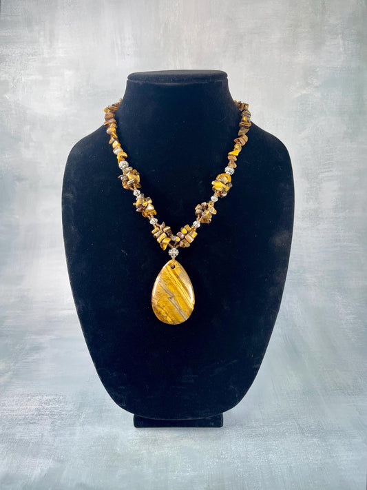 Amazing Tigers Eye Beaded Necklace and Large Pendant