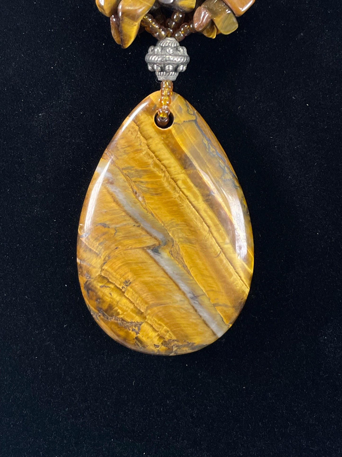 Amazing Tigers Eye Beaded Necklace and Large Pendant