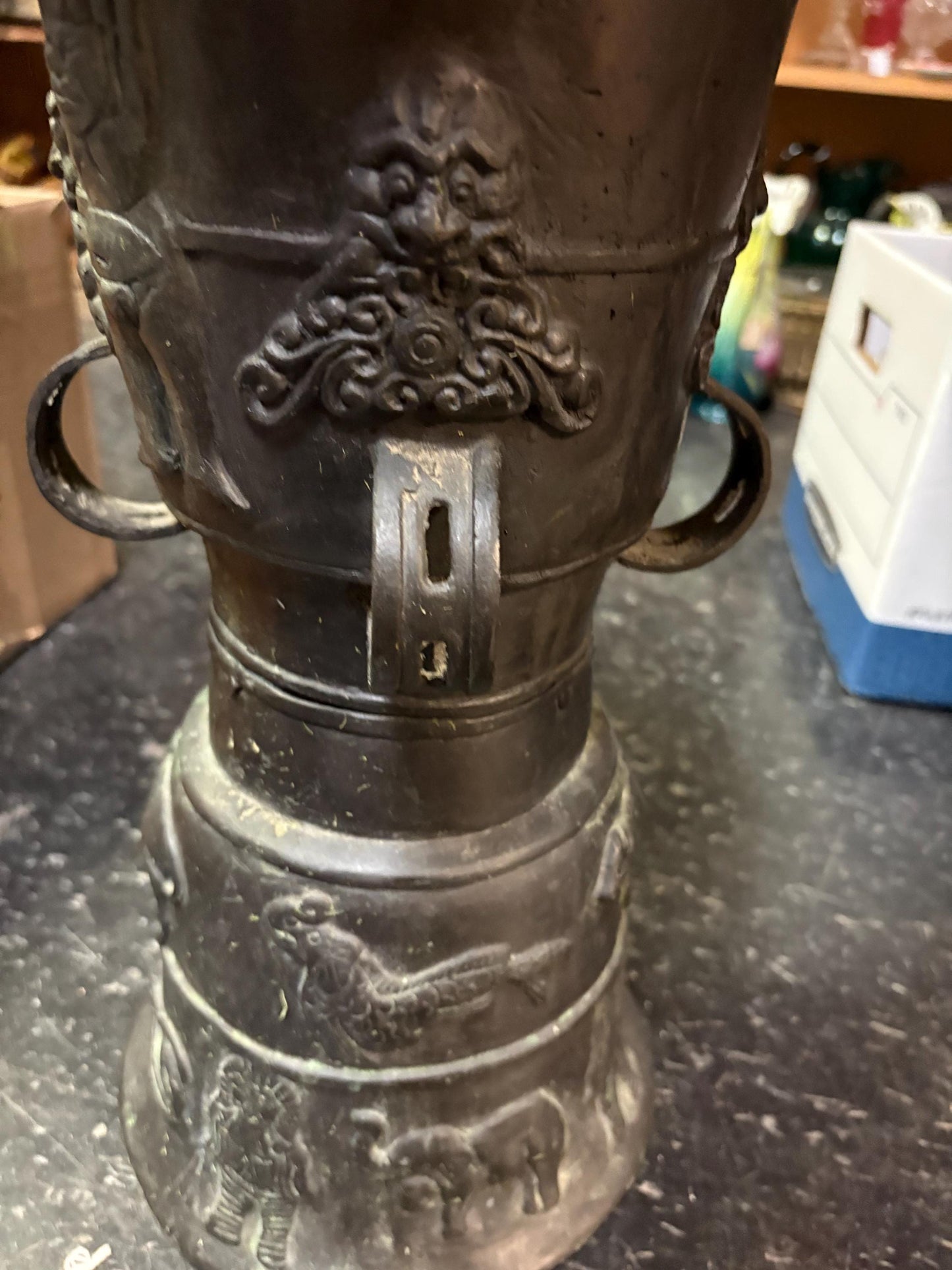 Amazing Southeast Asian bronze rain drum   antique museum quality 16 inches tall  wow  great patina