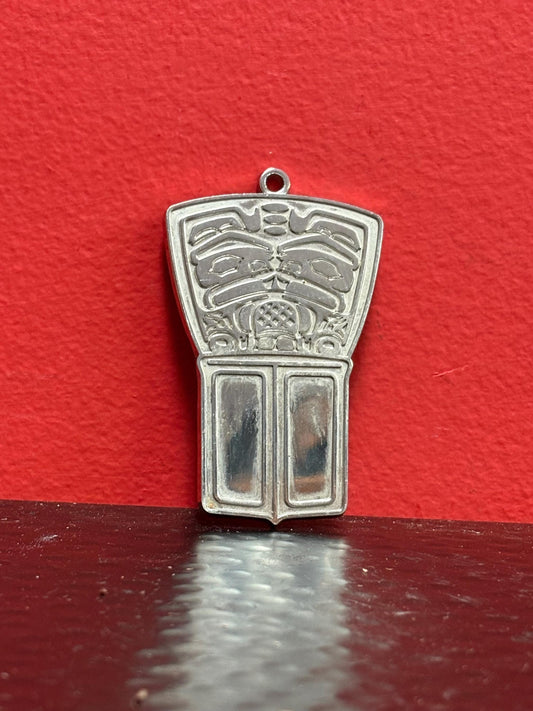 Amazing heavy unsigned, silver indigenous first nation Pacific Northwest coast  “copper pendant  great detail 3 inches tall