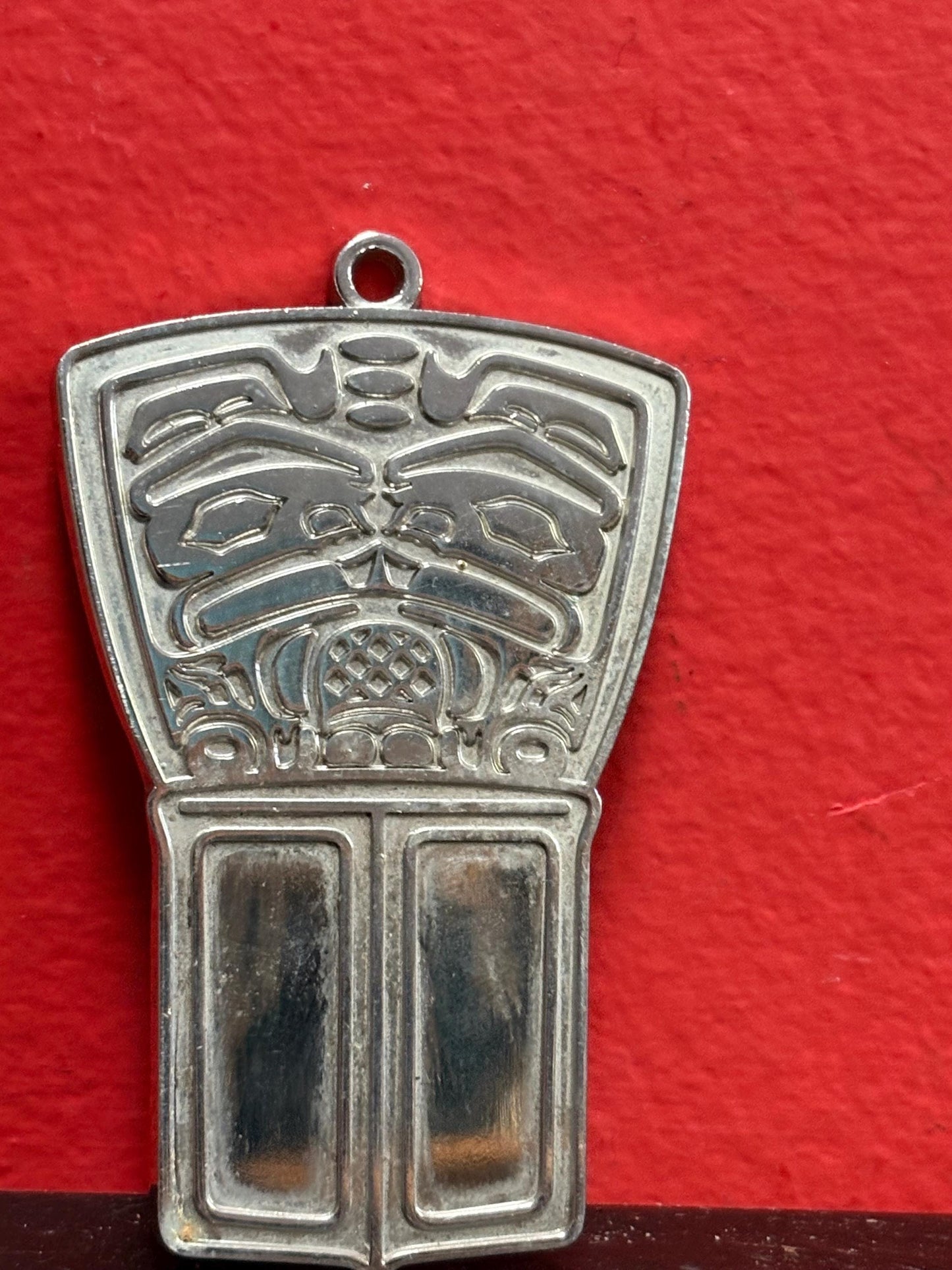 Amazing heavy unsigned, silver indigenous first nation Pacific Northwest coast  “copper pendant  great detail 3 inches tall