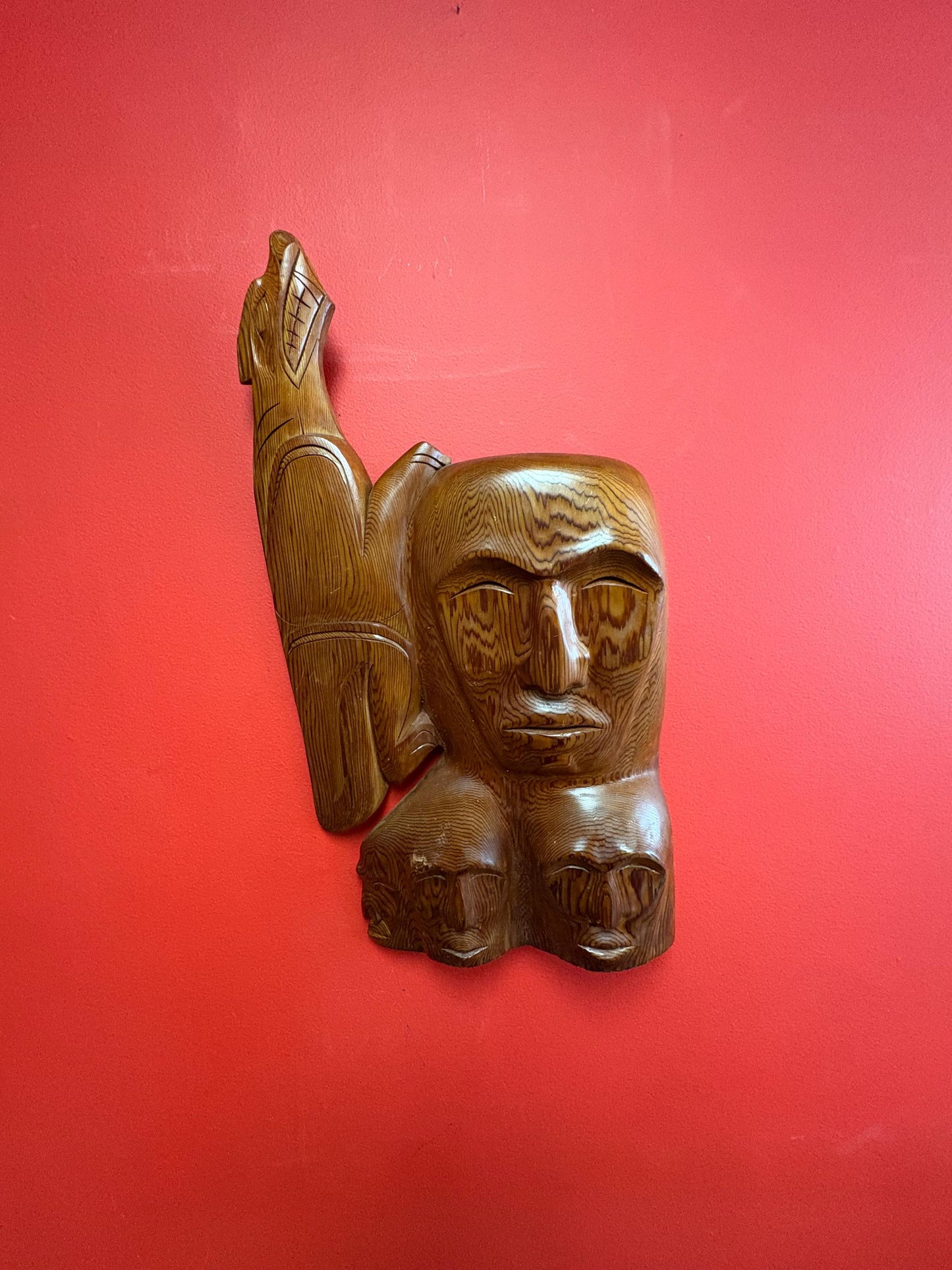 Beautiful indigenous Pacific Northwest Coast first Nations 21 x 12“  wide transformation cedar plaque very unusual and beautiful  wow