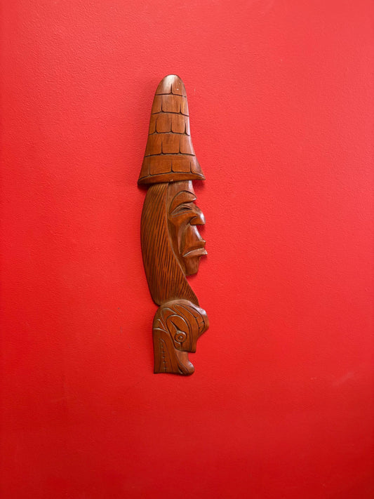 Lovely 14 x 4“ wide indigenous first nations Pacific Northwest Coast 1984 James Charlie chief and Wolf plaque great value