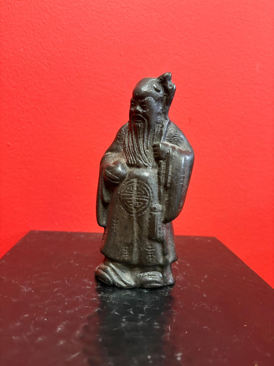 Beautiful antique Chinese bronze statue of Confucius  5 1/2 inches high with great patina