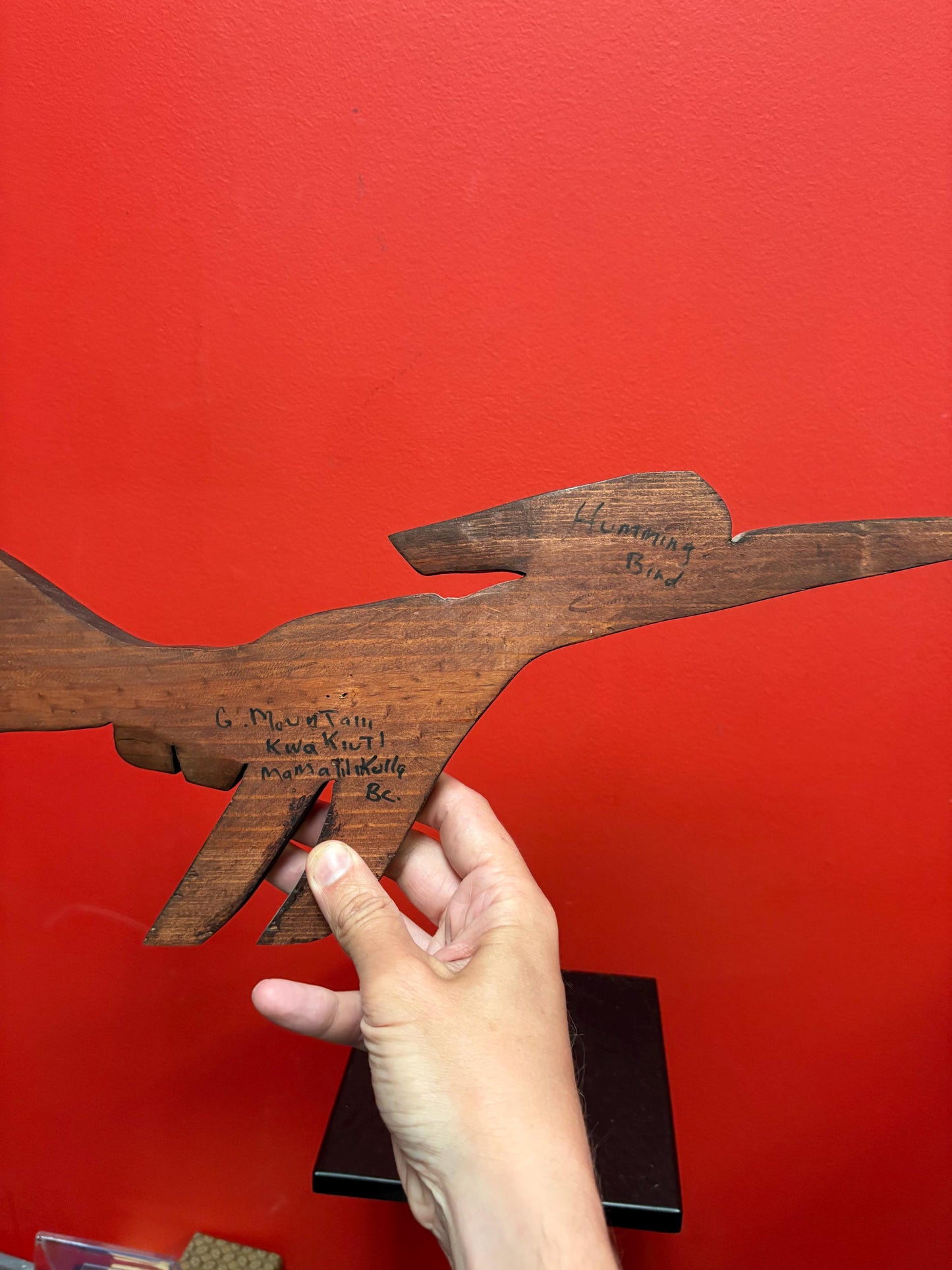 Beautiful 17 x 8 high indigenous first nations pacific Northwest coast hummingbird plaque by G Mountain  - needs hanger - great detail