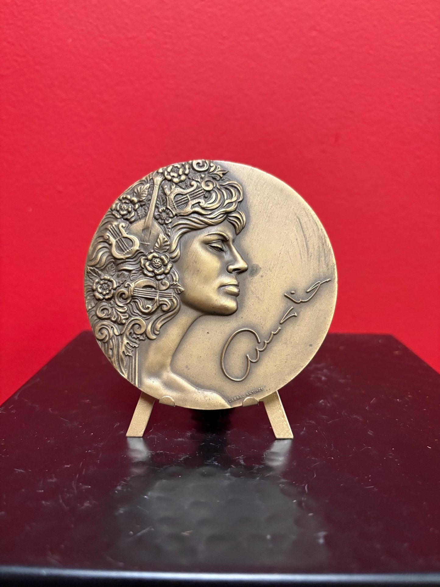 Stunning French bronze plaque on stand   great and 4 inches tall