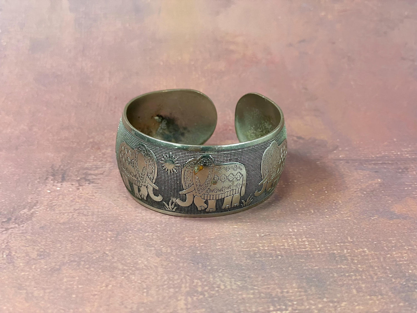 2.25 inch Detailed untested silver Large cuff bracelet with Elephant Design