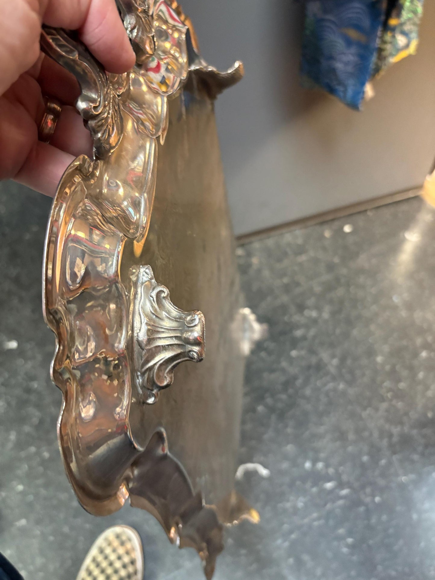 Antique English 2 handled silver plated tray  23 x 13 wide with nice feet  free inscription  amazing price