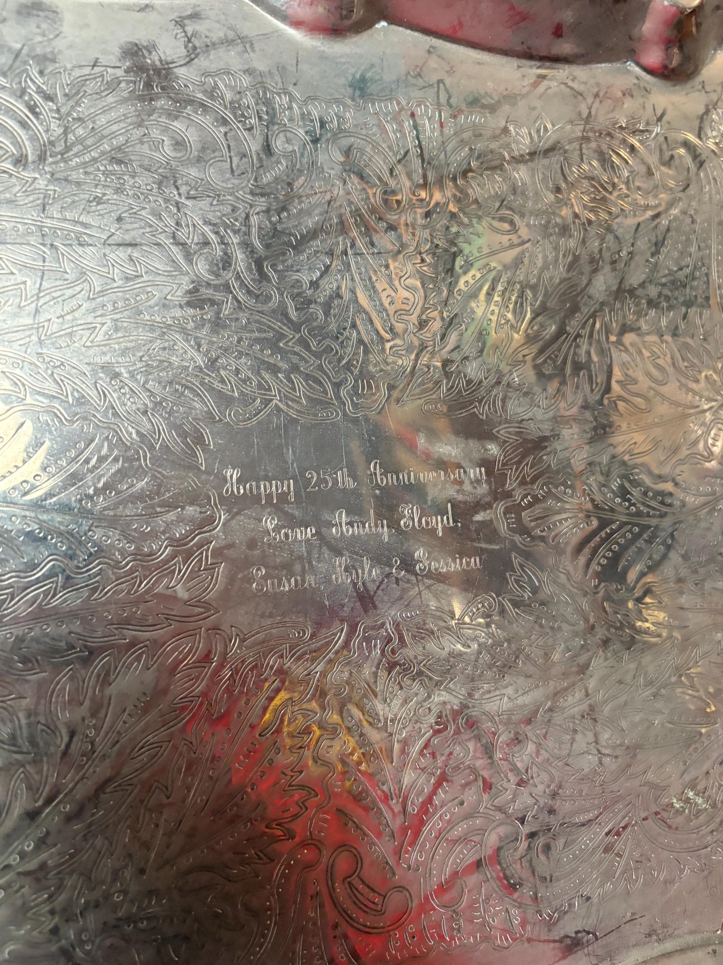 Antique English 2 handled silver plated tray  23 x 13 wide with nice feet  free inscription  amazing price