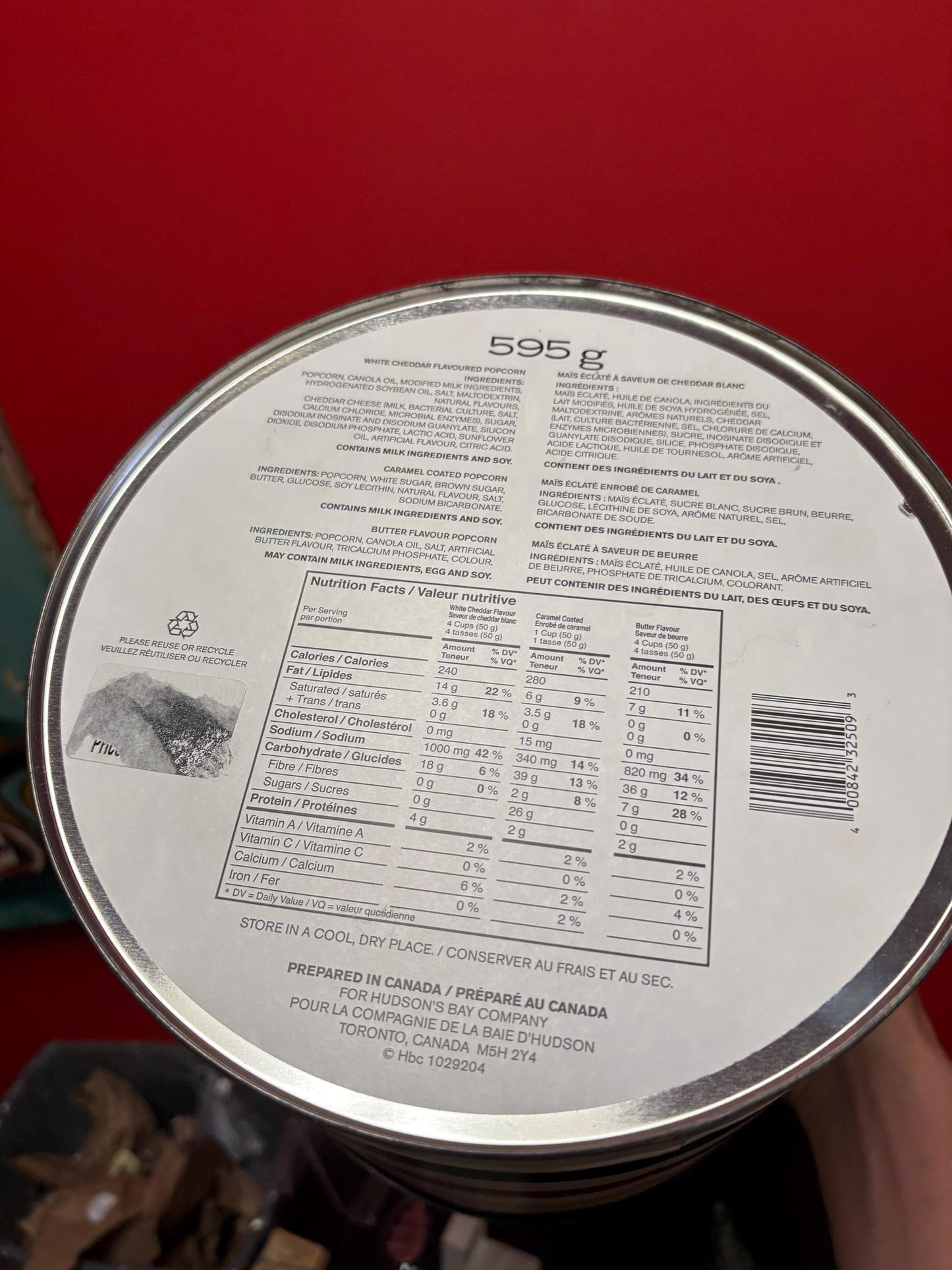 Lovely 12 x 10 inches across Hudson Bay company popcorn tin  HBC  great decoration