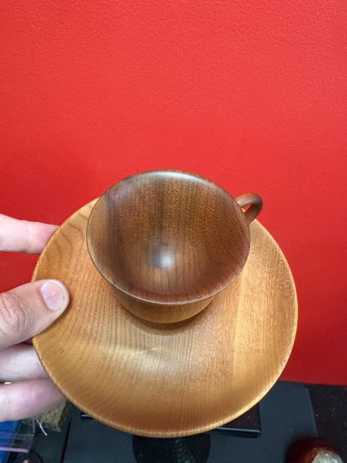 Lovely American MYRTLE wood cup and saucer in great condition