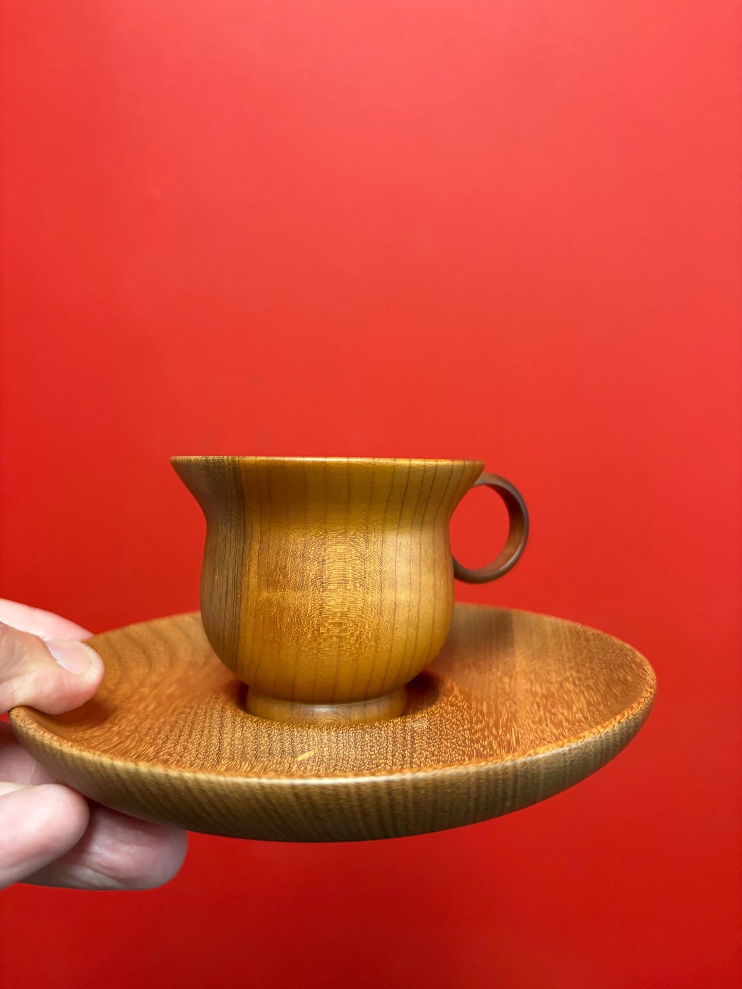 Lovely American MYRTLE wood cup and saucer in great condition