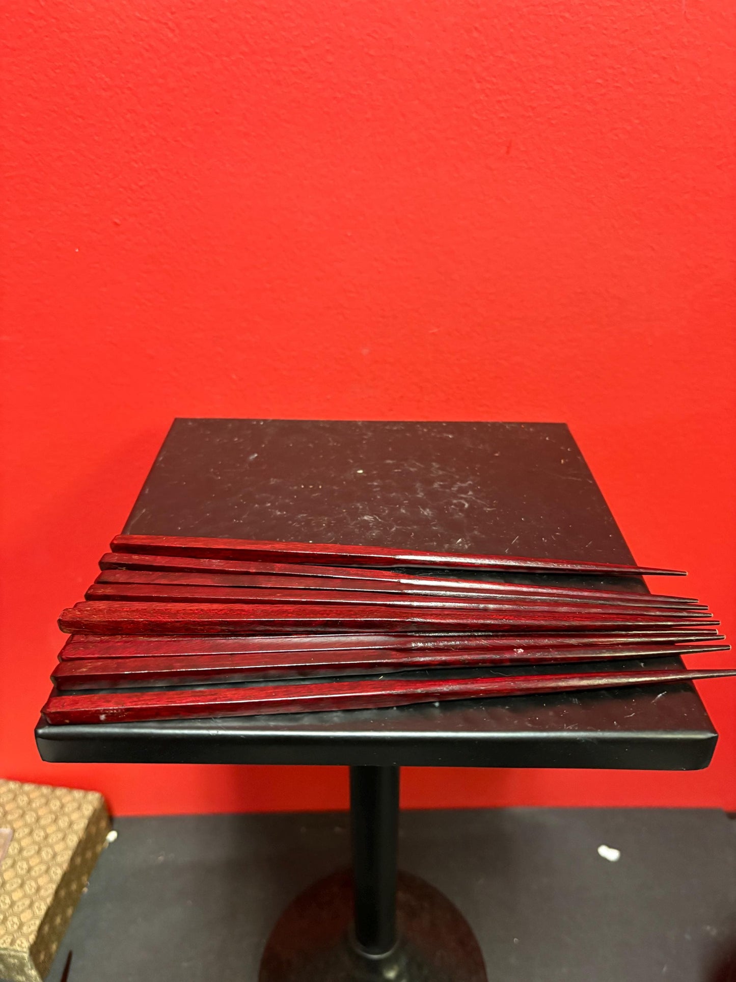 Lovely Asian Rosewood chopstick box with turtles on top  9 inches long  comes with five sets of chopsticks  wonderful gift