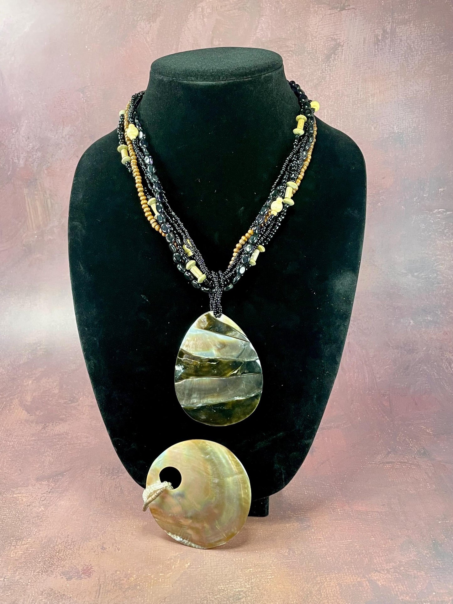 Gorgeous Beaded Necklace with 2 Large Interchangeable Shell Pendants