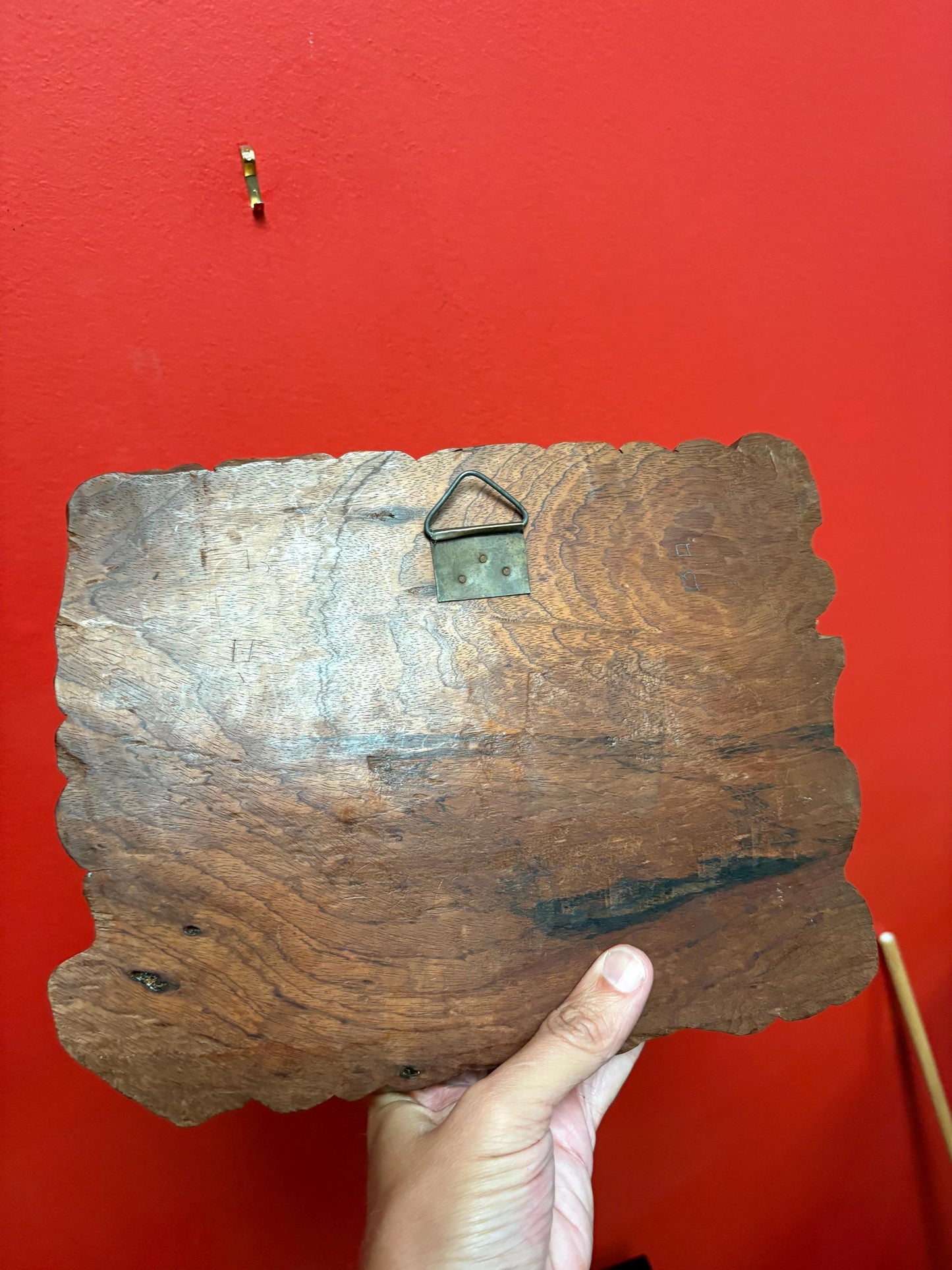 Fabulous Southeast Asian antique heavy wall carved plaque of emperor and dragon wooden beauty  11 x 9 by one inch thick