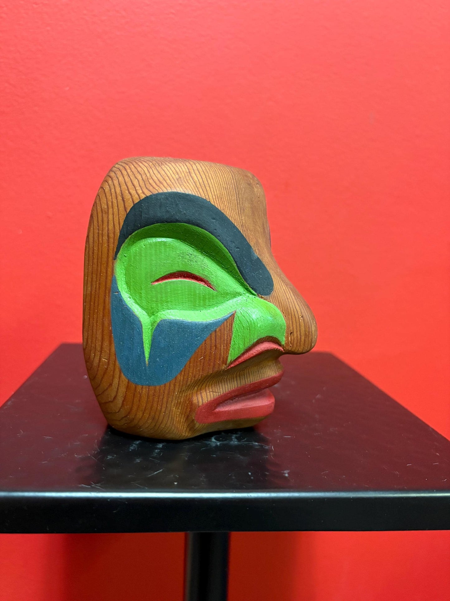 Fabulous 4 1/2 inch tall indigenous First Nations Pacific Northwest Coast polychrome painted cedar mask