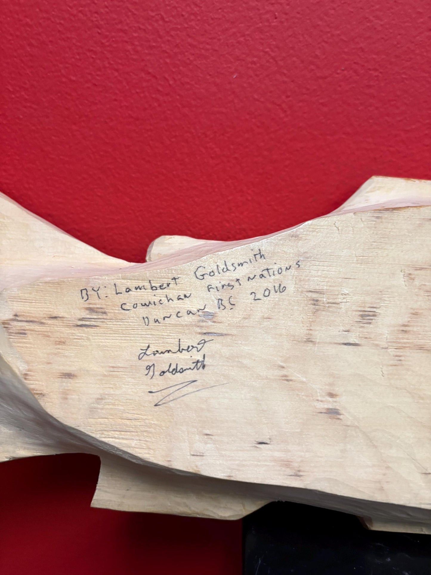 Beautiful  - 18 x 5“ indigenous first nation Pacific Northwest coast lambert goldsmith salmon feast bowl  signed with info- abalone inset