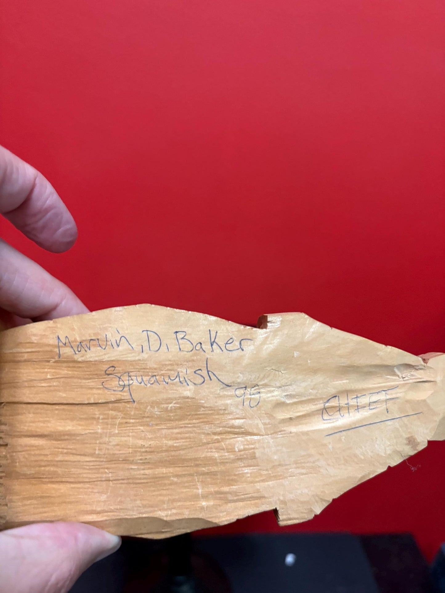 Lovely indigenous first nations Pacific northwest coast Cedar statue of a chief by Marvin Baker  great detail and price - 8 inches tall