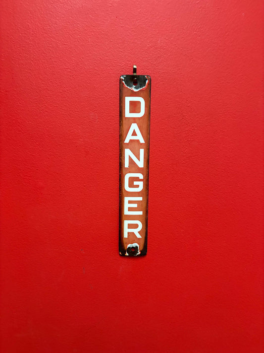 Truly amazing antique 12 x 2“ porcelain enamel danger sign  pretty good condition  great value