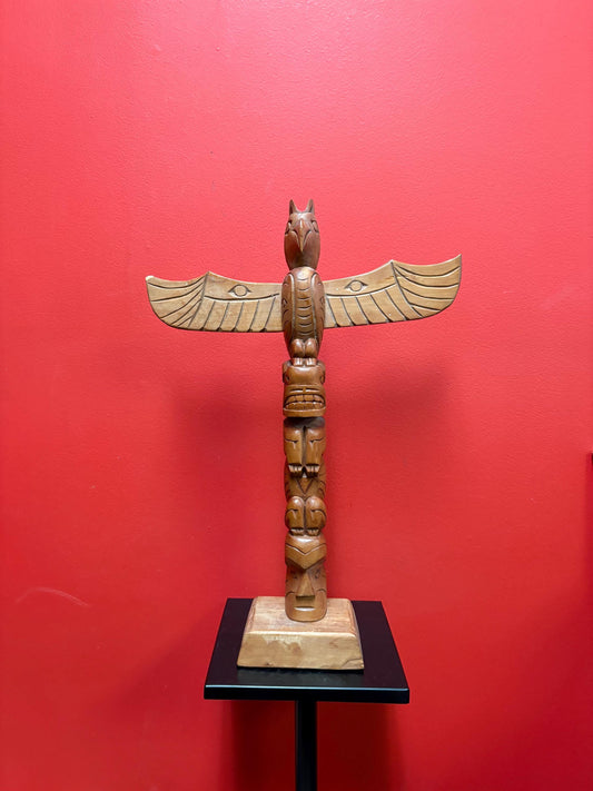 Fabulous indigenous first Nations signed totem pole with wings  see photos  18 inches tall  great value