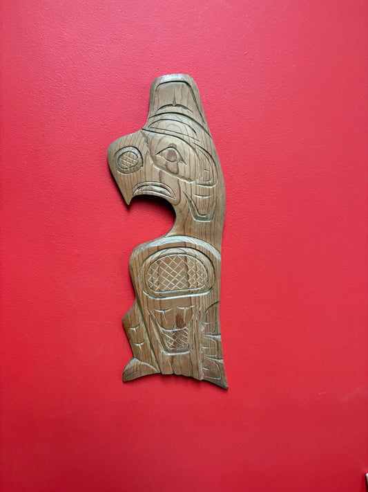 Beautiful 1990s indigenous first nations pacific north West Coast Cedar eagle plaque - 19 inches signed