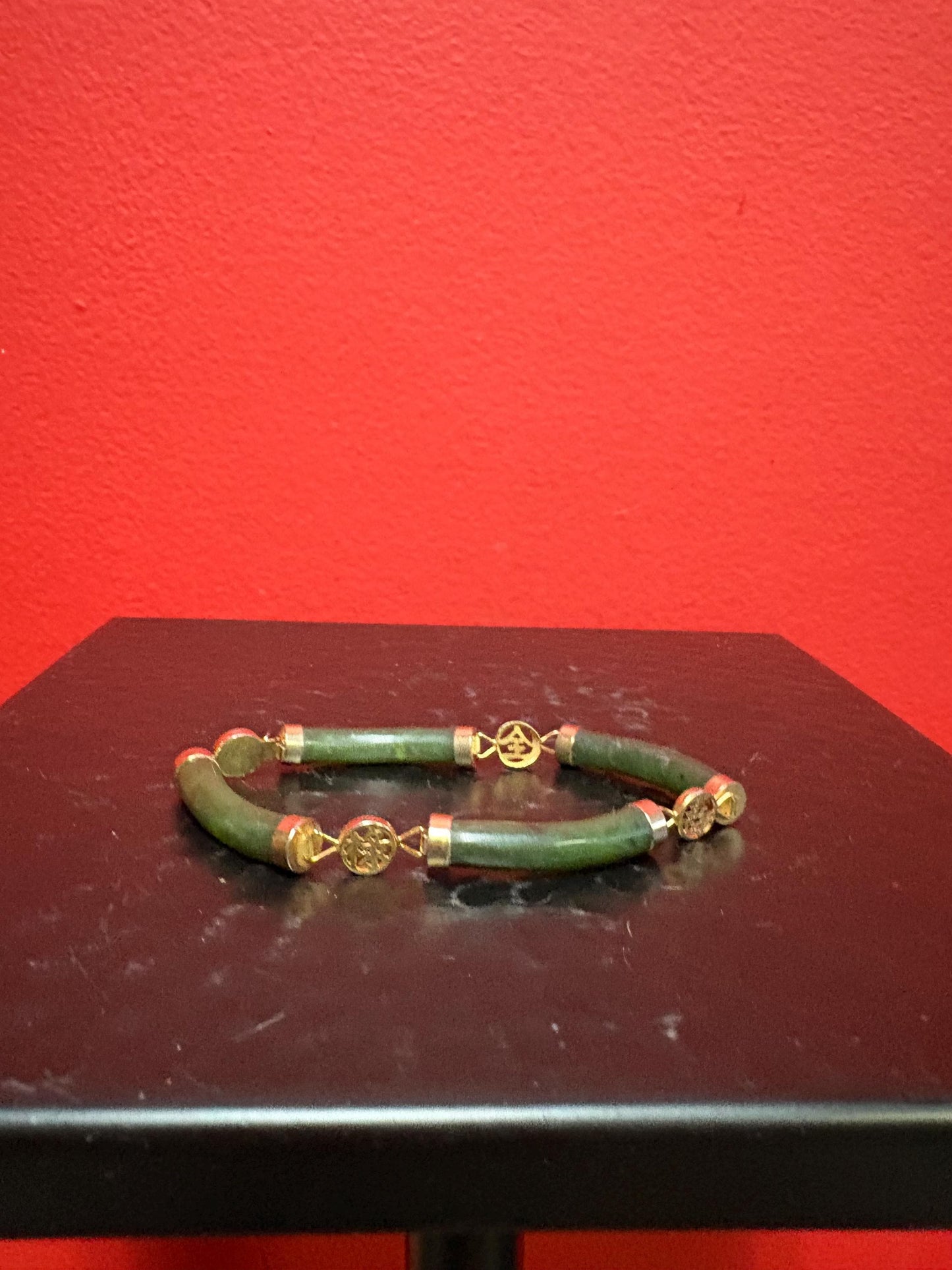 Jade Bracelet - Lovely untested gold and Chinese jade bracelet  8 inches long approx   great gift