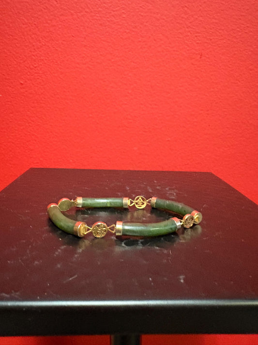 Jade Bracelet - Lovely untested gold and Chinese jade bracelet  8 inches long approx   great gift