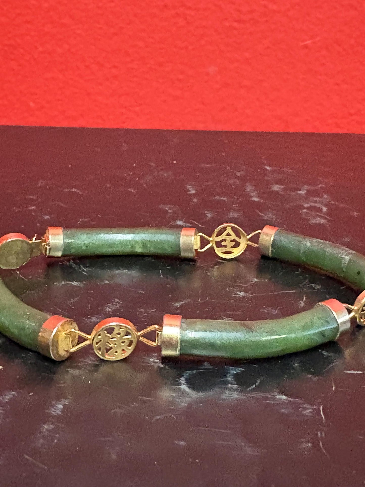 Jade Bracelet - Lovely untested gold and Chinese jade bracelet  8 inches long approx   great gift