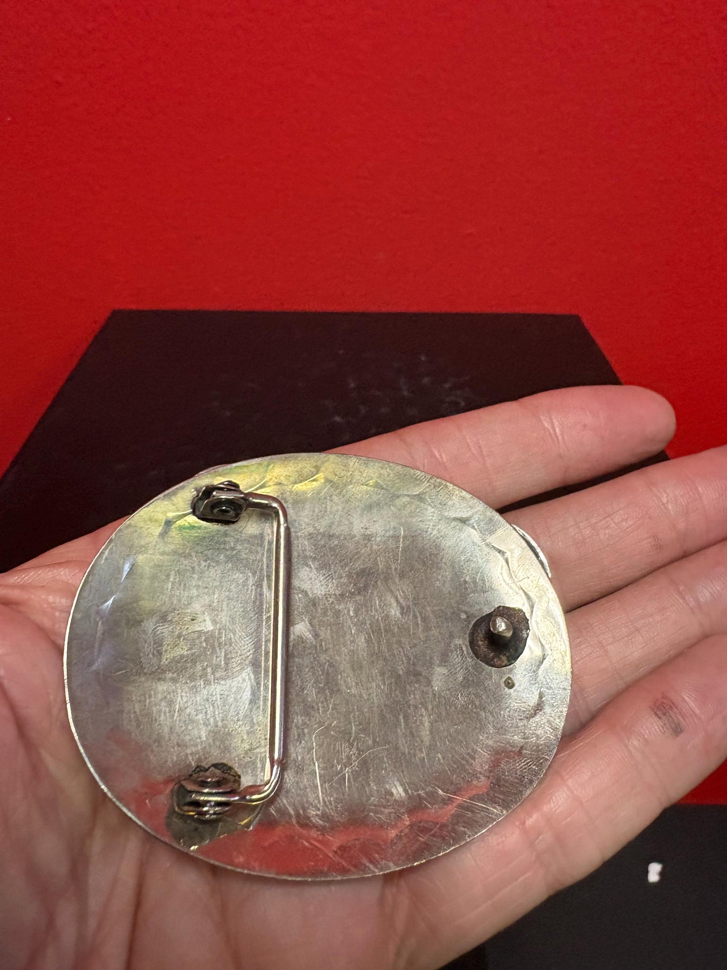 Beautiful Navajo 3 1/2 inch untested silver belt buckle with American coins and turquoise really awesome one