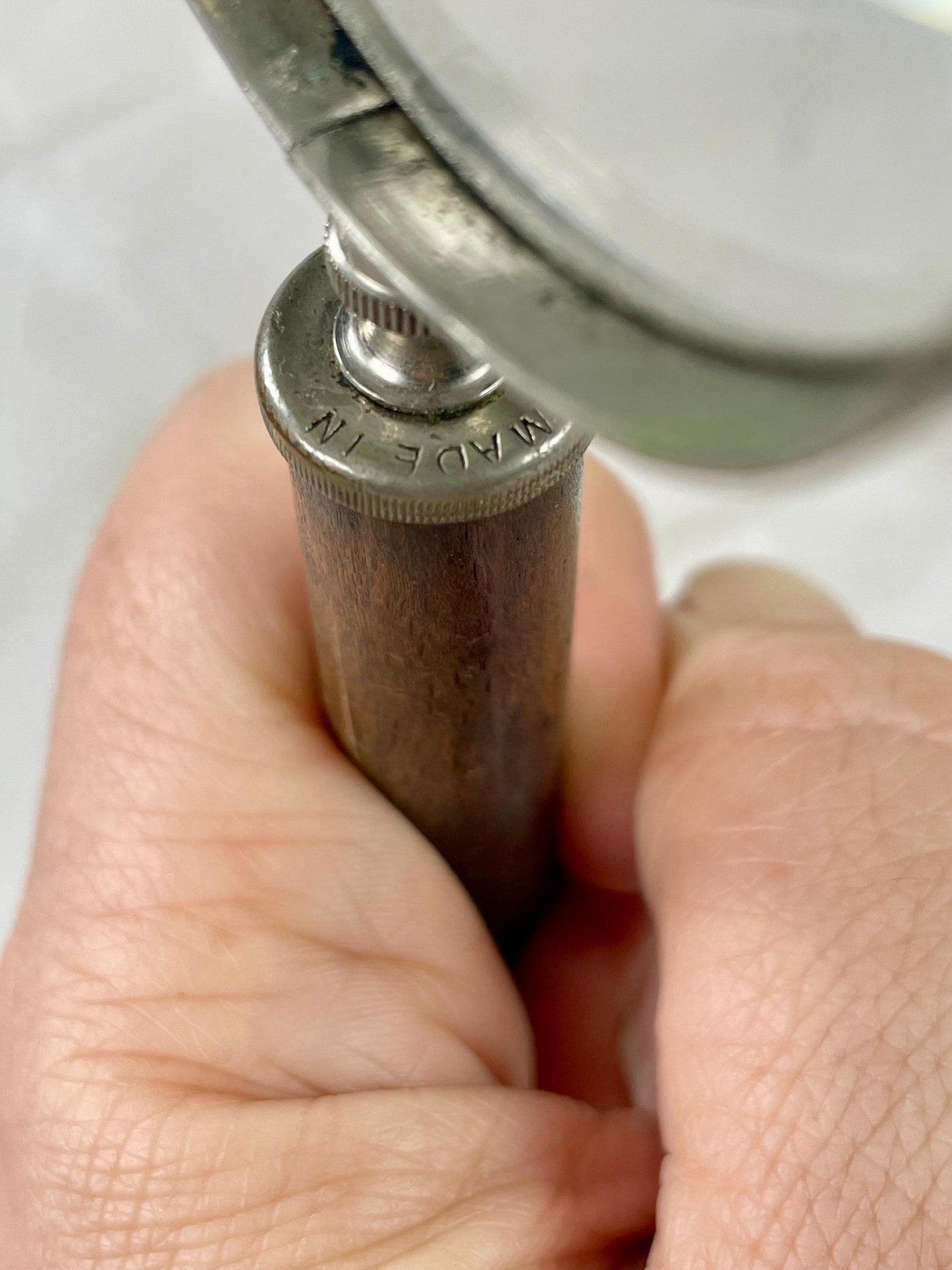 Antique 5.25 inch wood handled magnifying glass  Made in France