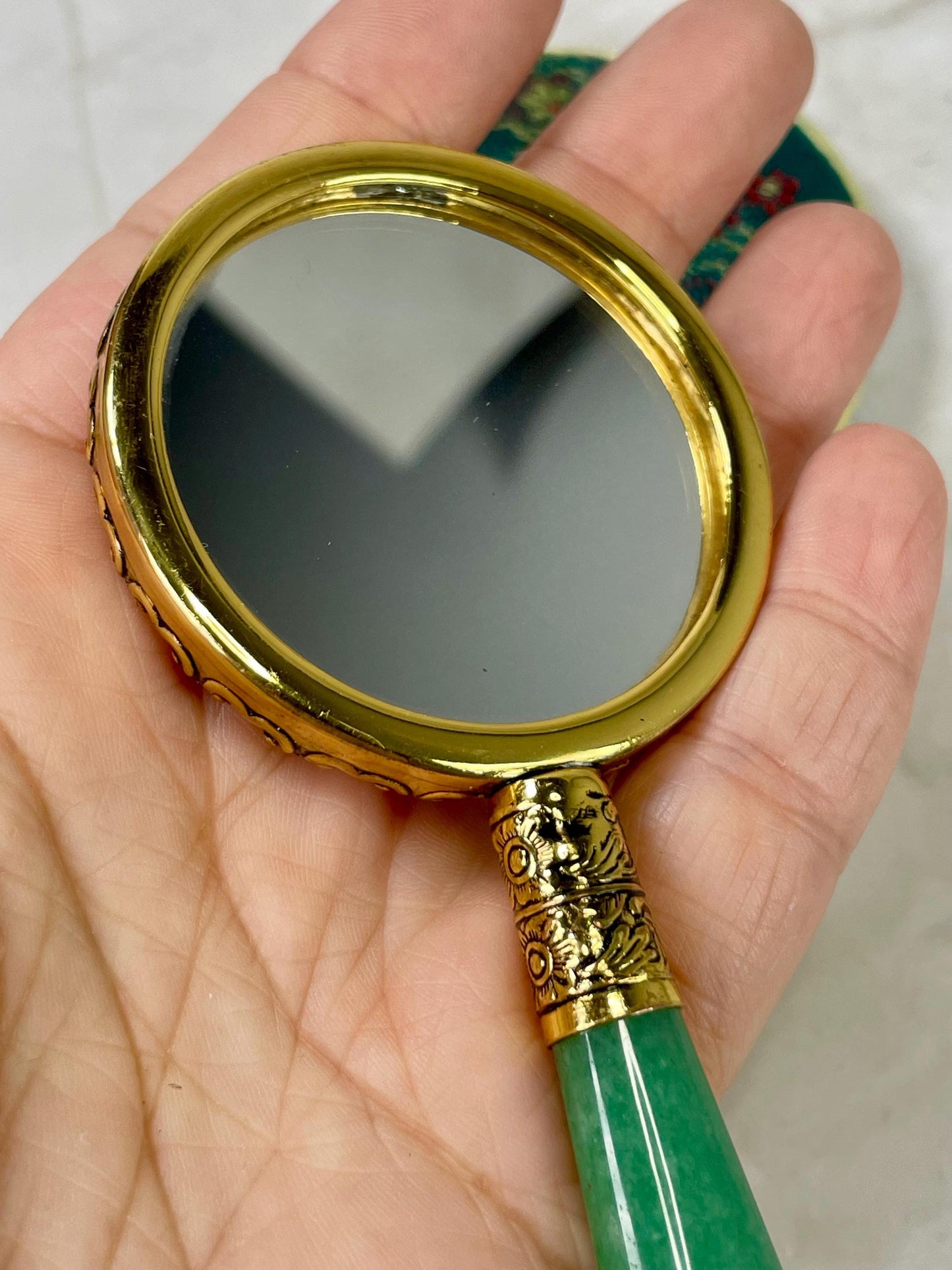 Lovely Little Jewelled Hand Mirror with Silk Cover