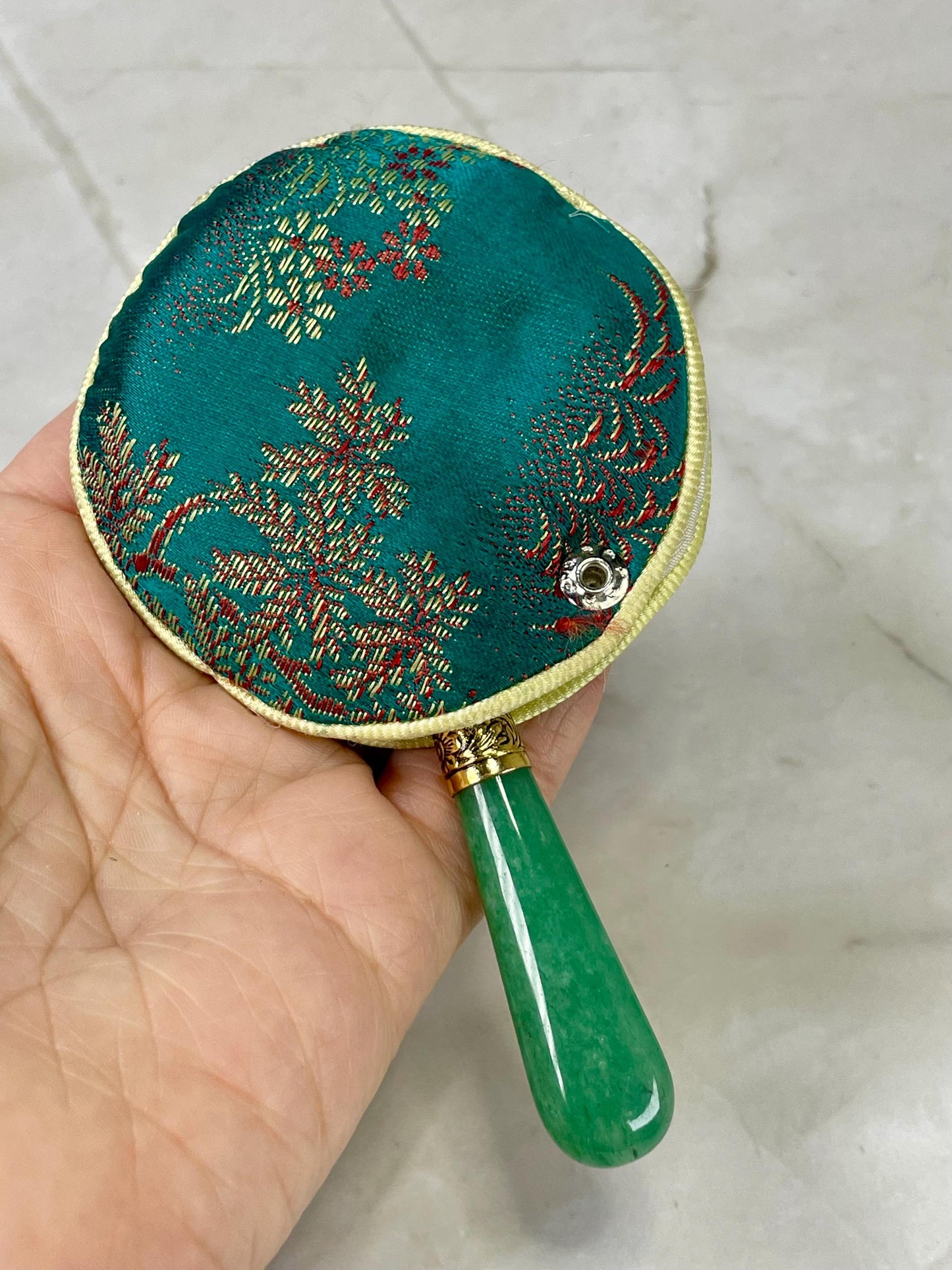 Lovely Little Jewelled Hand Mirror with Silk Cover