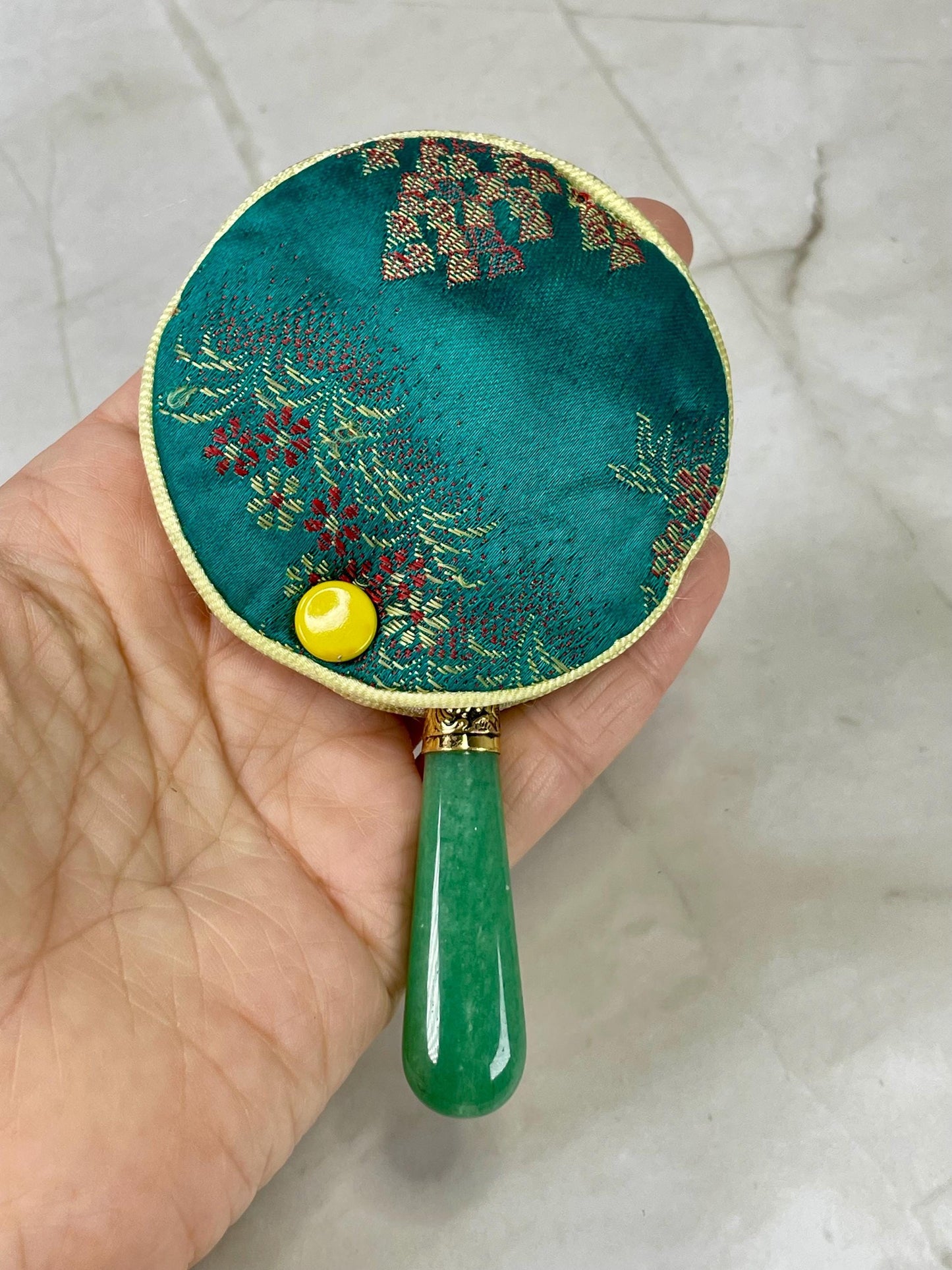 Lovely Little Jewelled Hand Mirror with Silk Cover