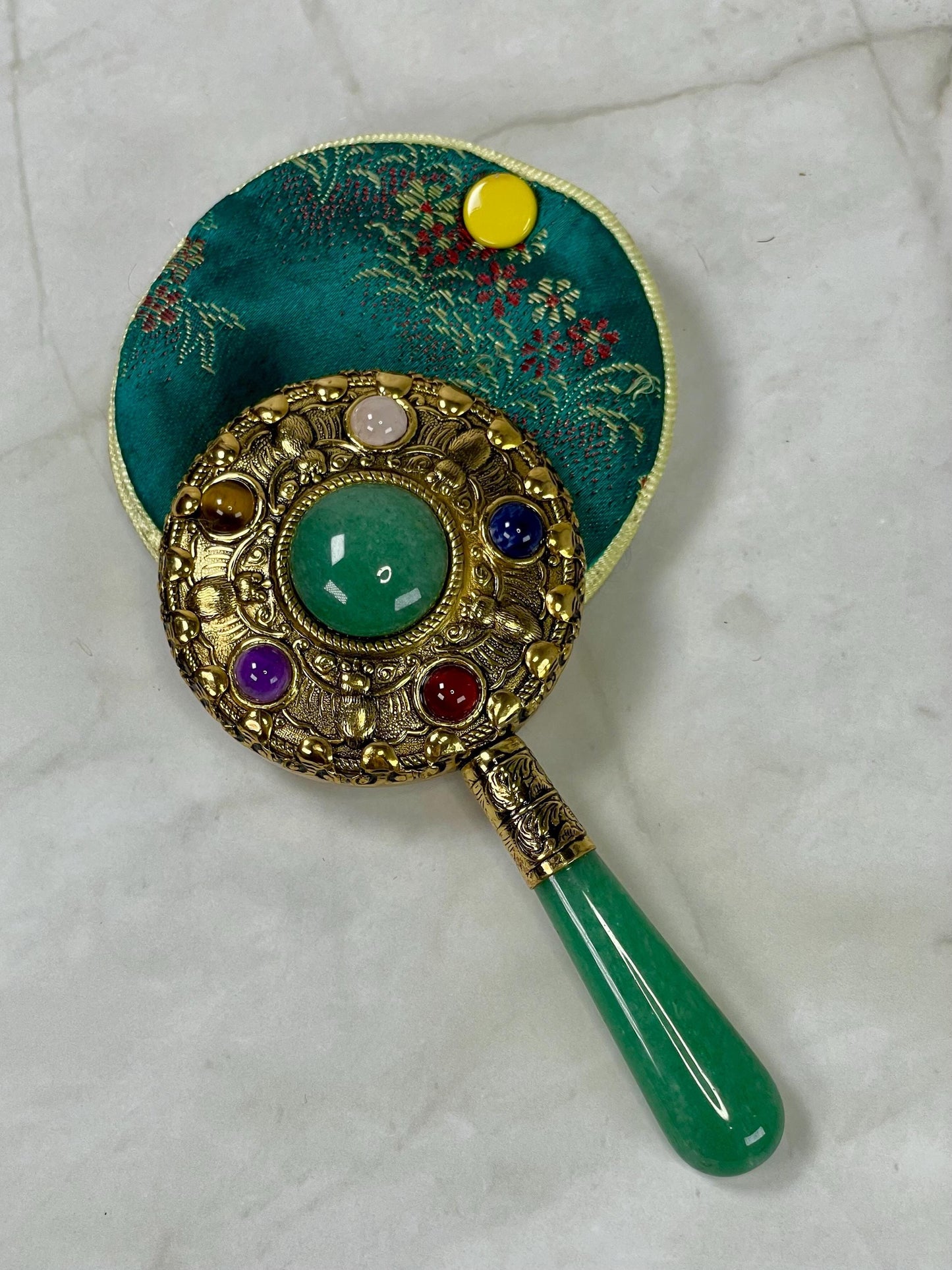 Lovely Little Jewelled Hand Mirror with Silk Cover