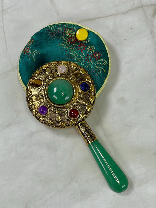 Lovely Little Jewelled Hand Mirror with Silk Cover