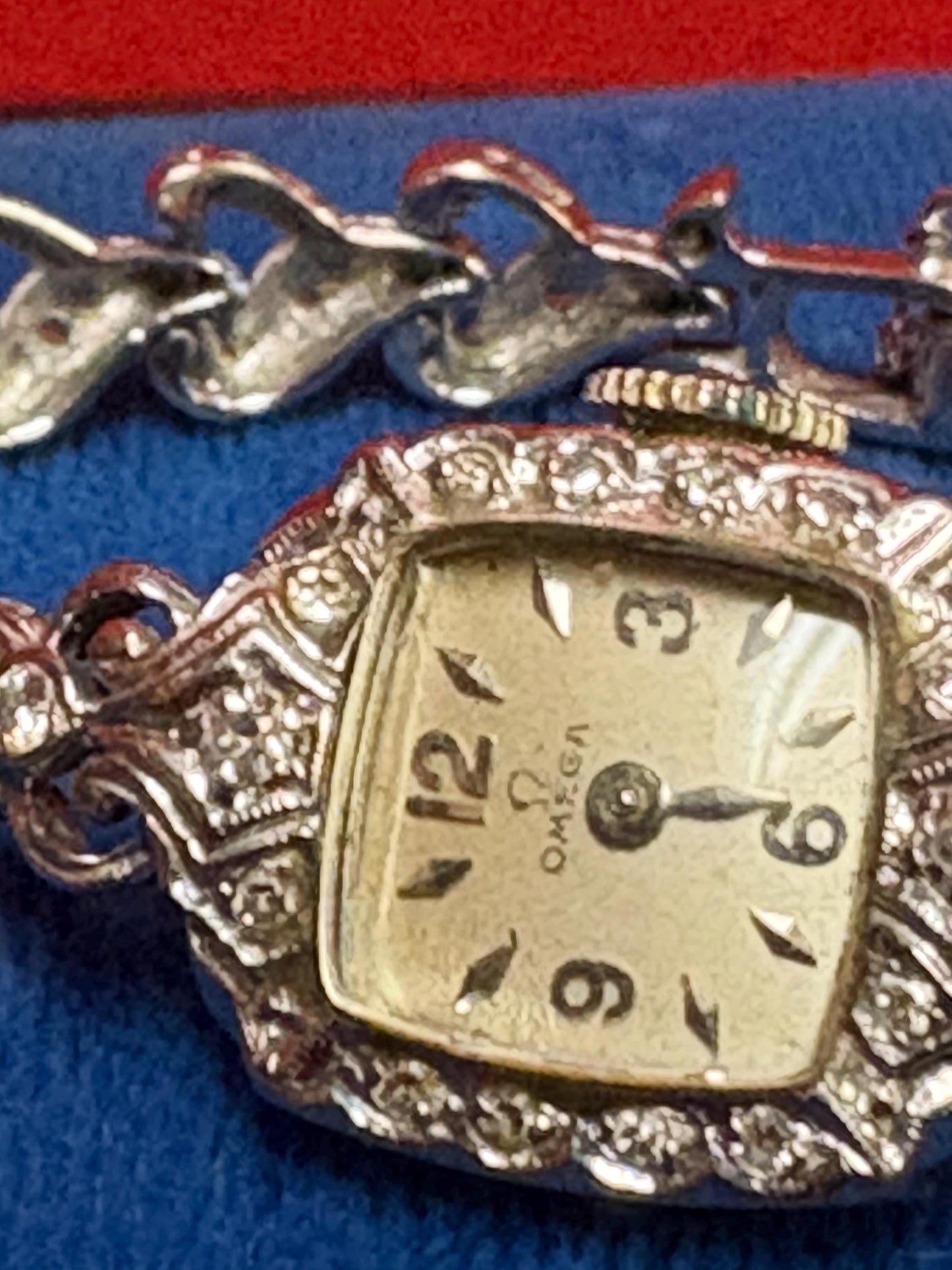 Stunning antique 14 carat white gold and diamond omega ladies watch  currently not working  fabulous quality -B
