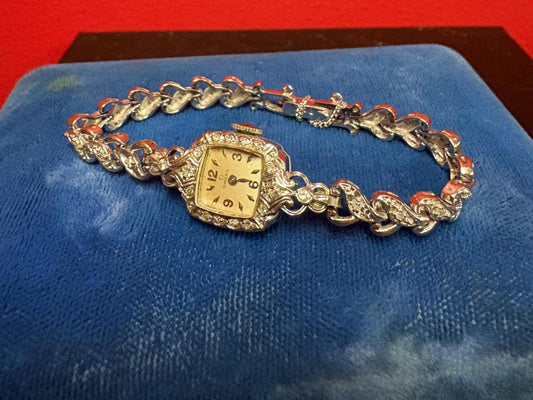 Stunning antique 14 carat white gold and diamond omega ladies watch  currently not working  fabulous quality -B
