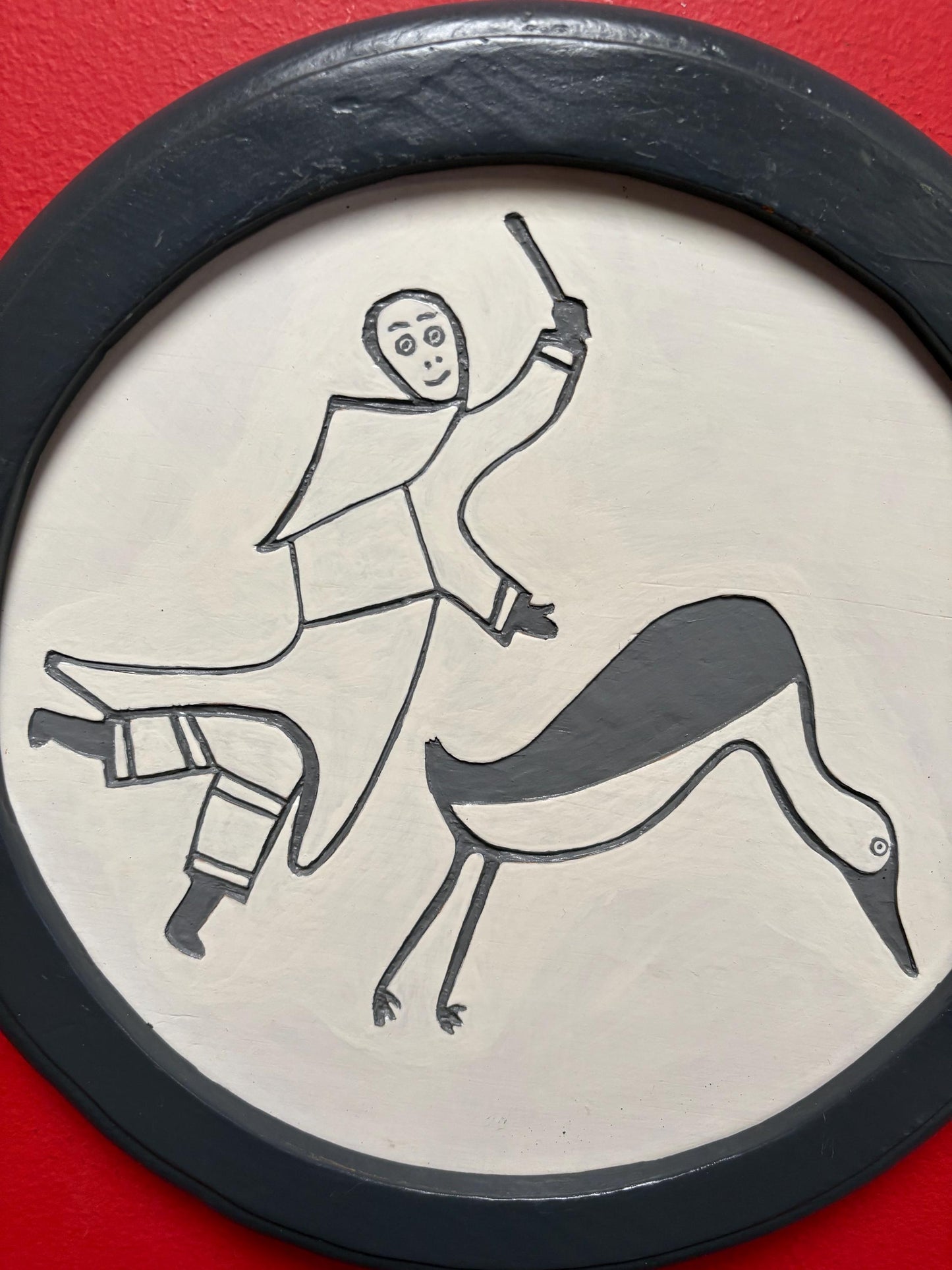 Beautiful 1970s Inuit wood art picture in frame  11 inches  indigenous Inuit