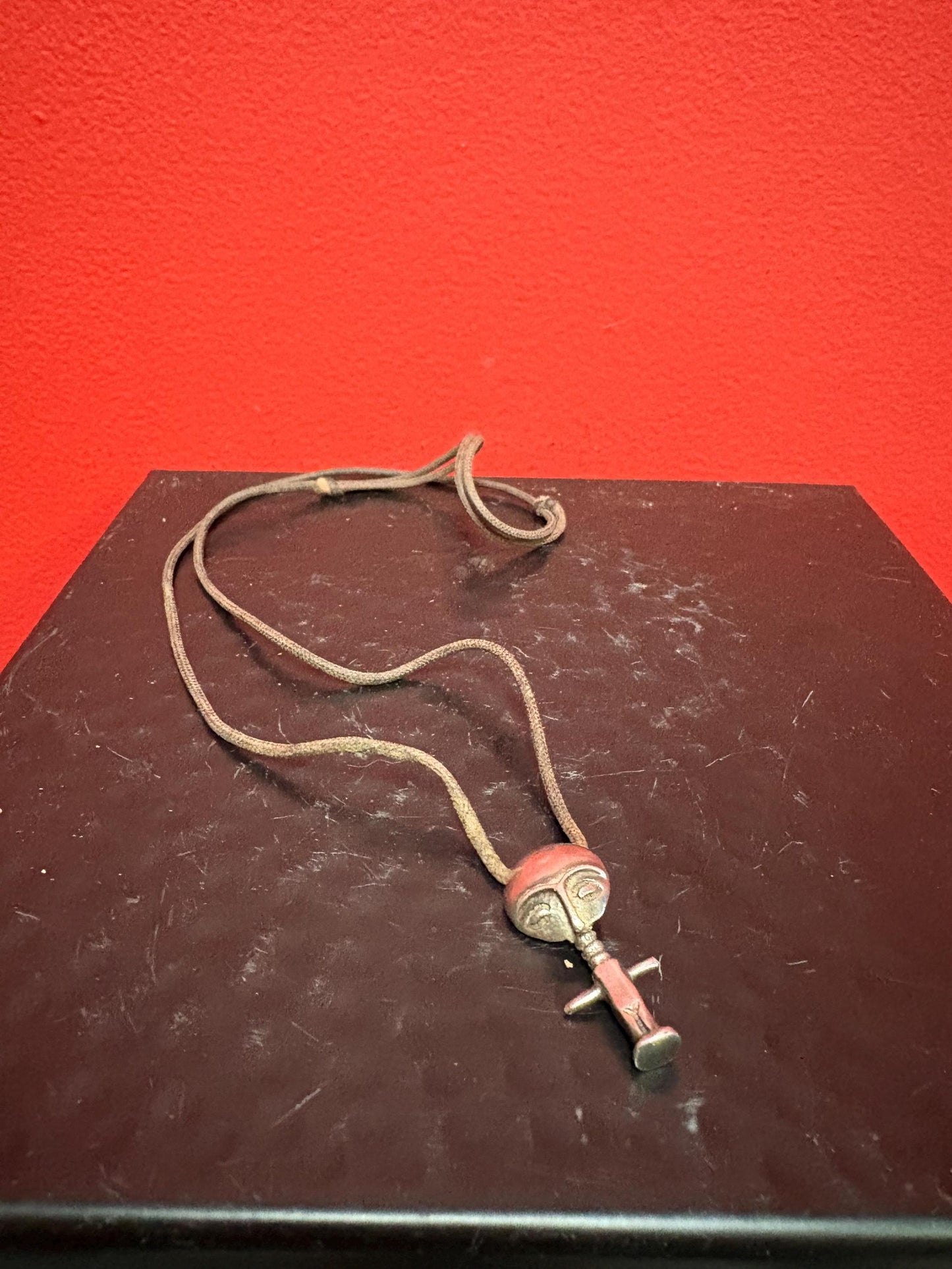 Beautiful 1.5 inch African sterling Ashanti statue pendant with leather necklace  perfect gift  unusual and good value