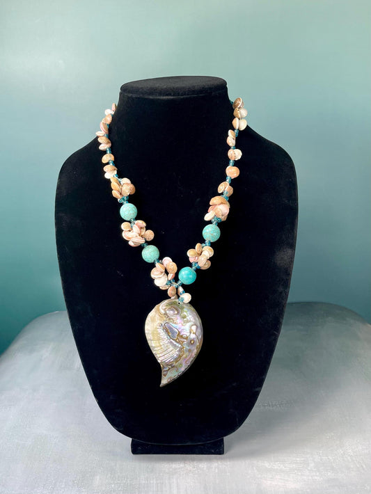 20 inch Shell Necklace with huge 3 inch Abalone Pendant