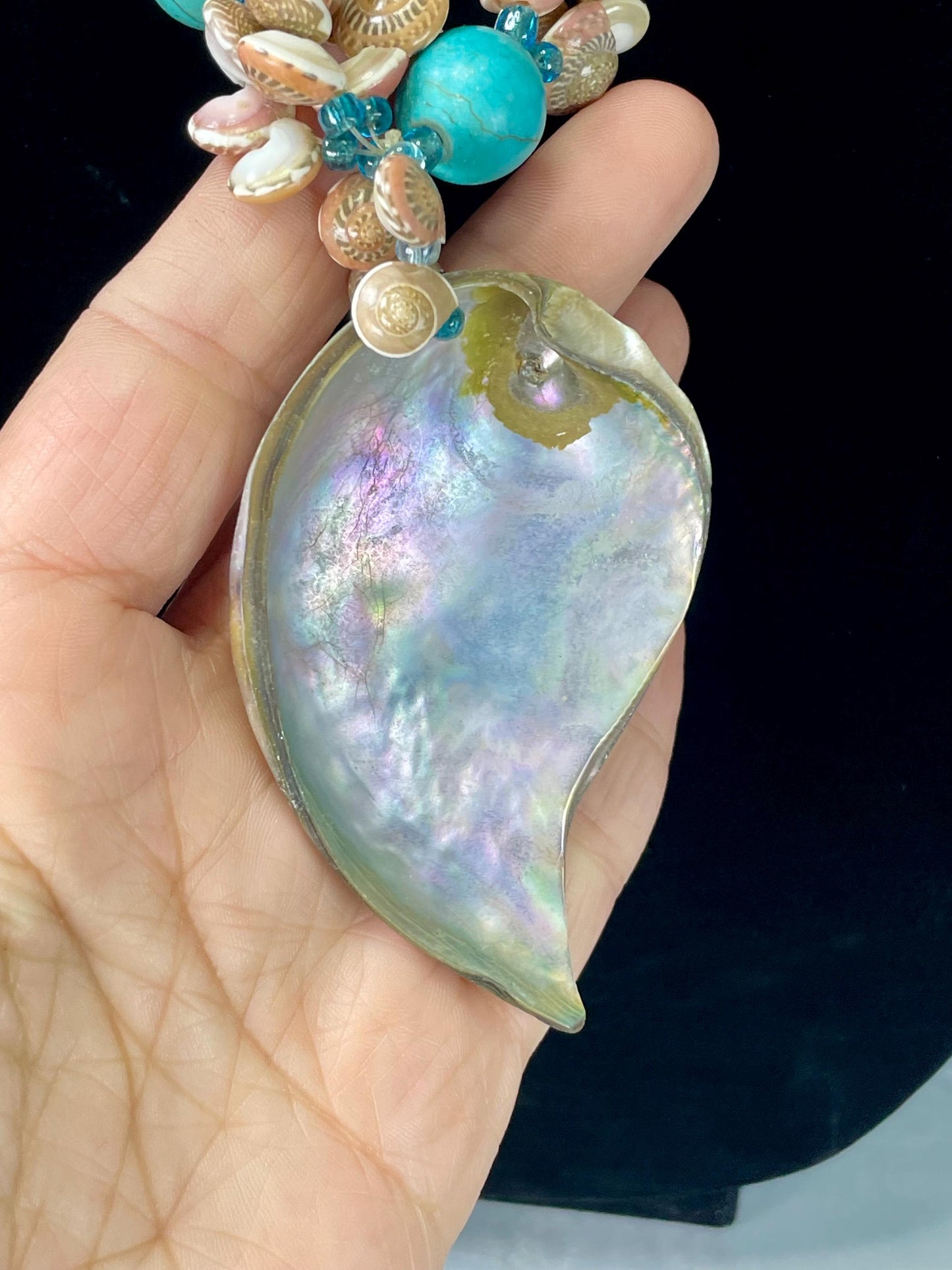 20 inch Shell Necklace with huge 3 inch Abalone Pendant