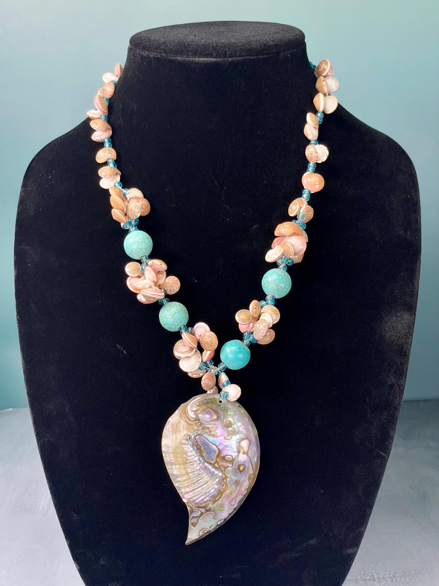 20 inch Shell Necklace with huge 3 inch Abalone Pendant